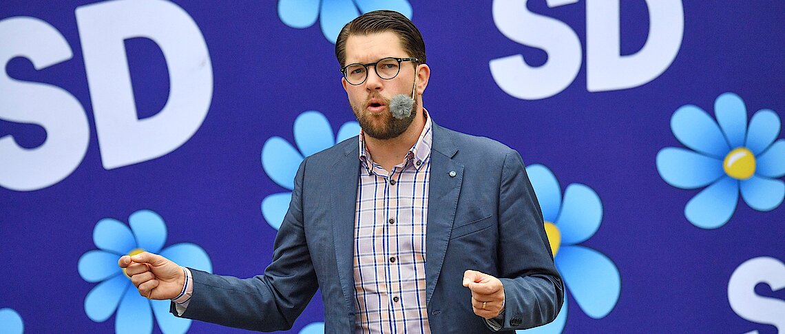 Sweden Democrats party leader Jimmie Akesson gives a speech in Landskrona Reuters