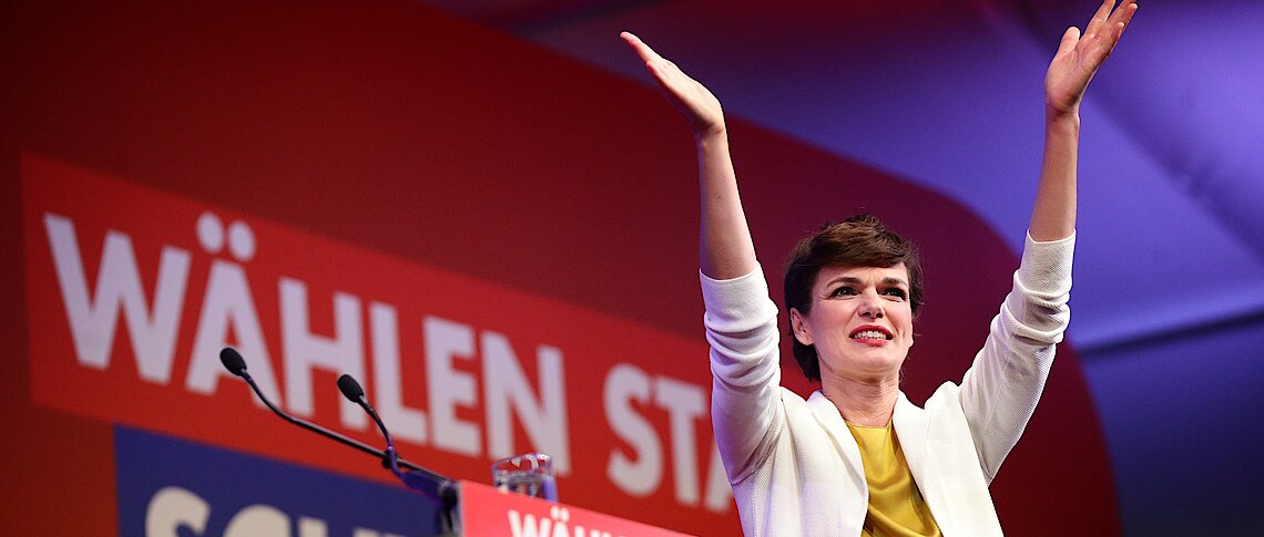 Social Democrats leader Pamela Rendi-Wagner on stage during the final European election rally Reuters