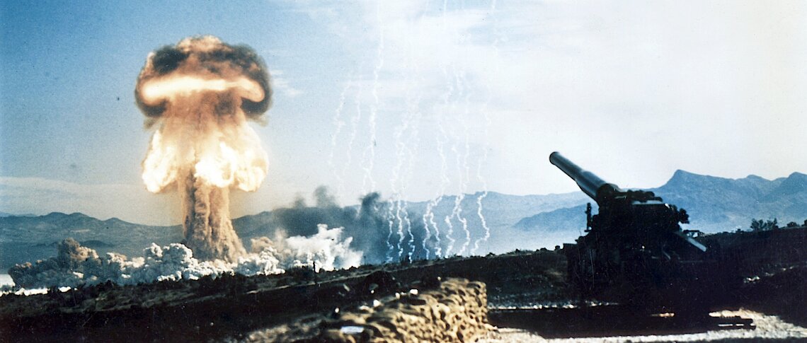 The 'Atomic Annie' - officially known as the M65 atomic cannon - tested in Nevada in 1953 Wikimedia Commons / Federal government of the United States